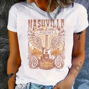 SEXY! Country Music T-Shirt, Short Slv, LG, Crew Neck Casual Top, NASHVILLE LOGO